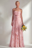 Blue Pink Flower Convertible Wear Long Boho Bridesmaid Dress with Slit