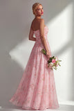 Blue Pink Flower Convertible Wear Long Boho Bridesmaid Dress with Slit