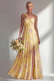 Blue Pink Flower Convertible Wear Long Boho Bridesmaid Dress with Slit