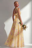 Blue Pink Flower Convertible Wear Long Boho Bridesmaid Dress with Slit