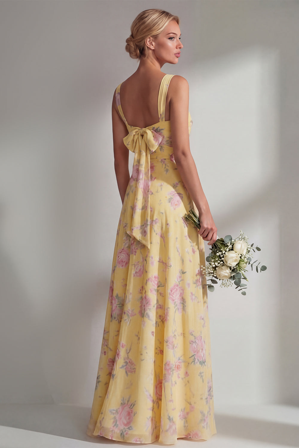 Blue Pink Flower Convertible Wear Long Boho Bridesmaid Dress with Slit