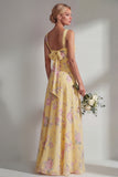Blue Pink Flower Convertible Wear Long Boho Bridesmaid Dress with Slit