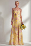 Blue Pink Flower Convertible Wear Long Boho Bridesmaid Dress with Slit