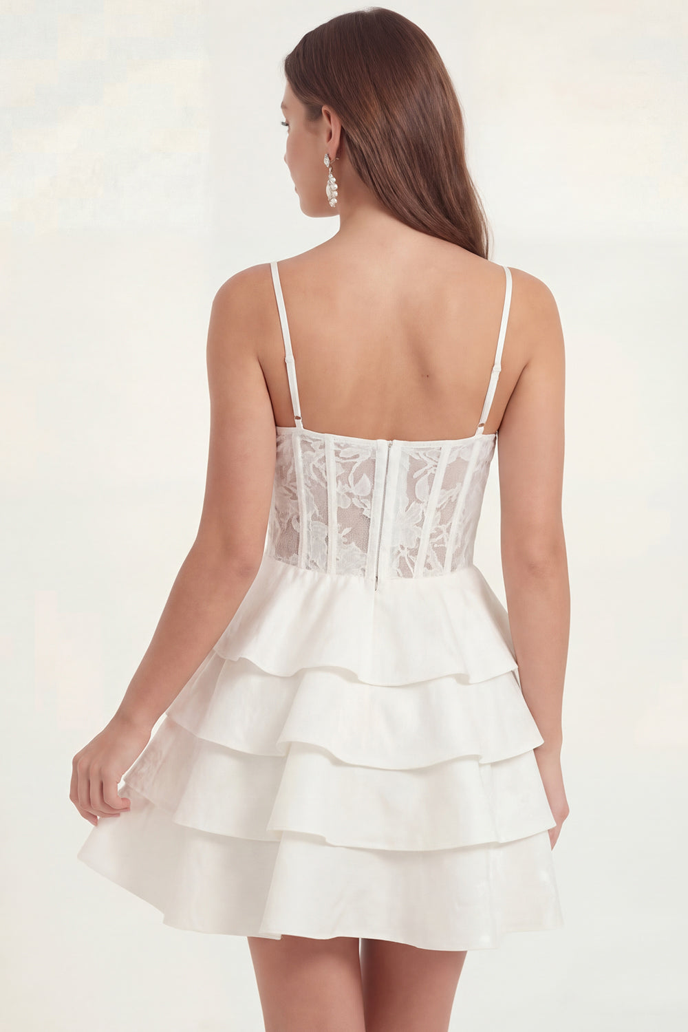 White Short Corset Floral A Line Ruffled Graduation Dress with Lace