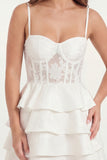White Short Corset Floral A Line Ruffled Graduation Dress with Lace