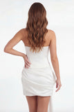 White Tight Short Corset Strapless Graduation Dress with 3D Flower