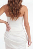 White Tight Short Corset Strapless Graduation Dress with 3D Flower