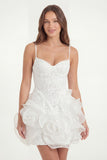 White Lace Spaghetti Straps Tight Short Graduation Dress with 3D Flowers