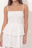 Floral A Line Lace White Short Graduation Dress with Ruffles