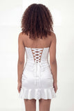 White Tight Short Corset Ruched Graduation Dress with Ruffles