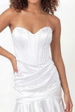 White Tight Short Corset Ruched Graduation Dress with Ruffles