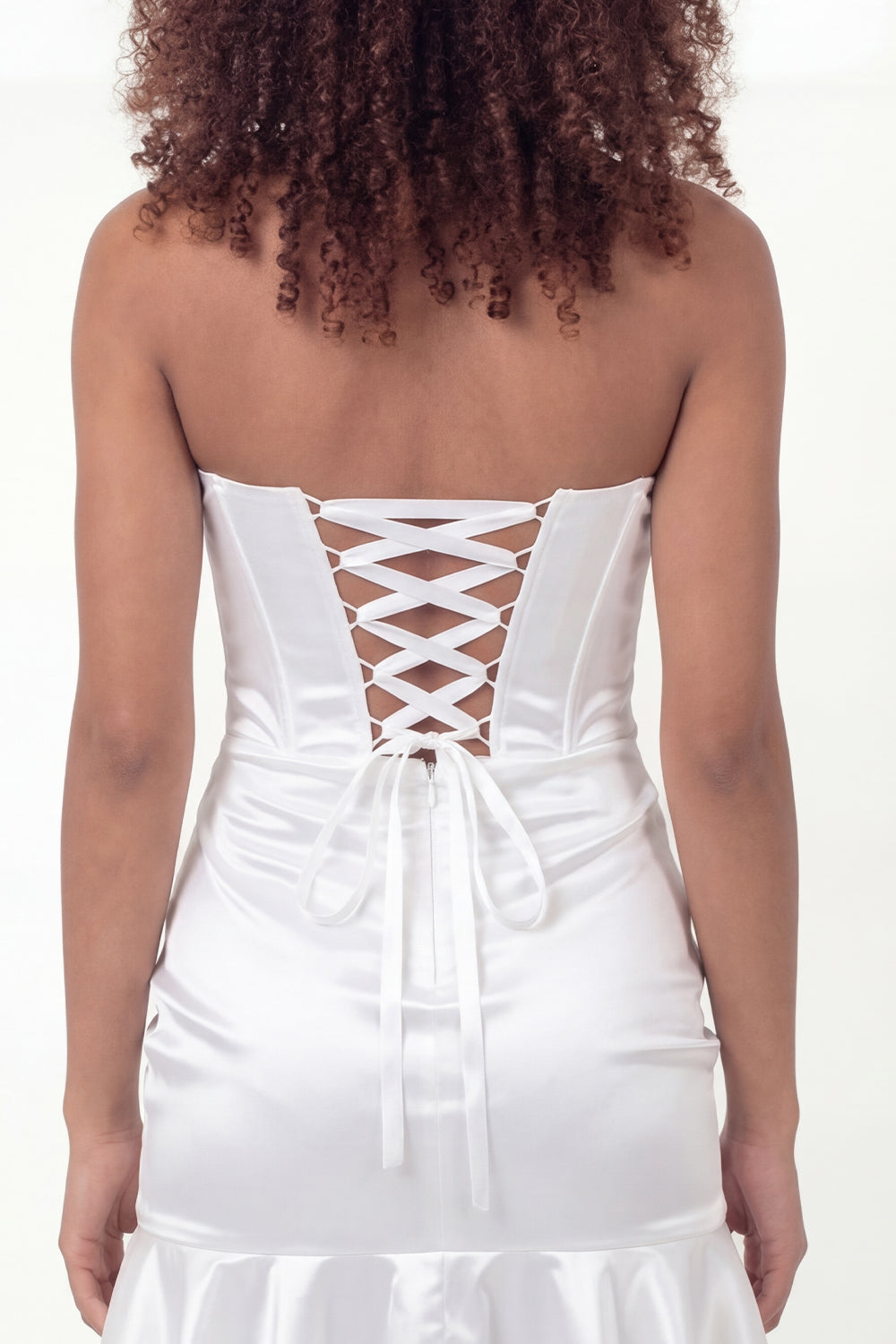 ZAPAKASA Women White Tight Short Satin Corset Graduation Dress with Ruffles Strapless Ruched Lace Up Back Bachelorette Dress ZAPAKASA Women White Tight Short Satin Corset Graduation Dress with Ruffles Strapless Ruched Lace Up Back Bachelorette Dress