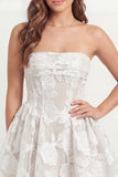 Strapless Corset A Line Floral Lace White Short Graduation Dress