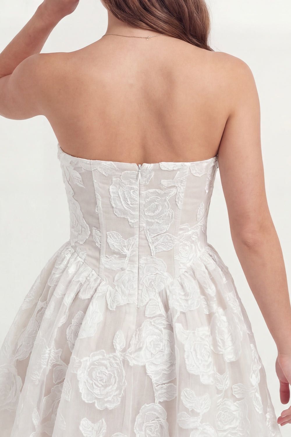 Strapless Corset A Line Floral Lace White Short Graduation Dress