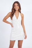 Sparkly White Tight Short Halter Ruched Bachelorette Dress