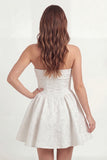 Floral A Line White Short Strapless Jacquard Corset Graduation Dress