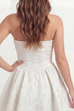 Floral A Line White Short Strapless Jacquard Corset Graduation Dress