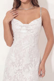 Floral Beaded Spaghetti Straps Lace White Tight Short Graduation Dress