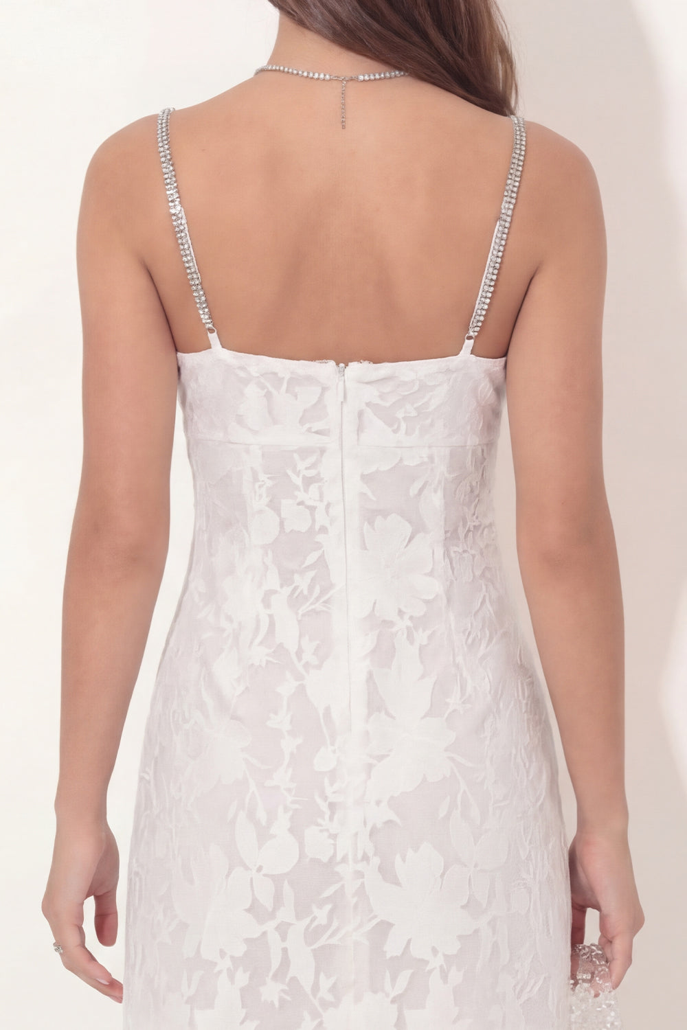 Floral Beaded Spaghetti Straps Lace White Tight Short Graduation Dress