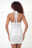 Glitter Halter Ruched White Tight Short Bachelorette Dress