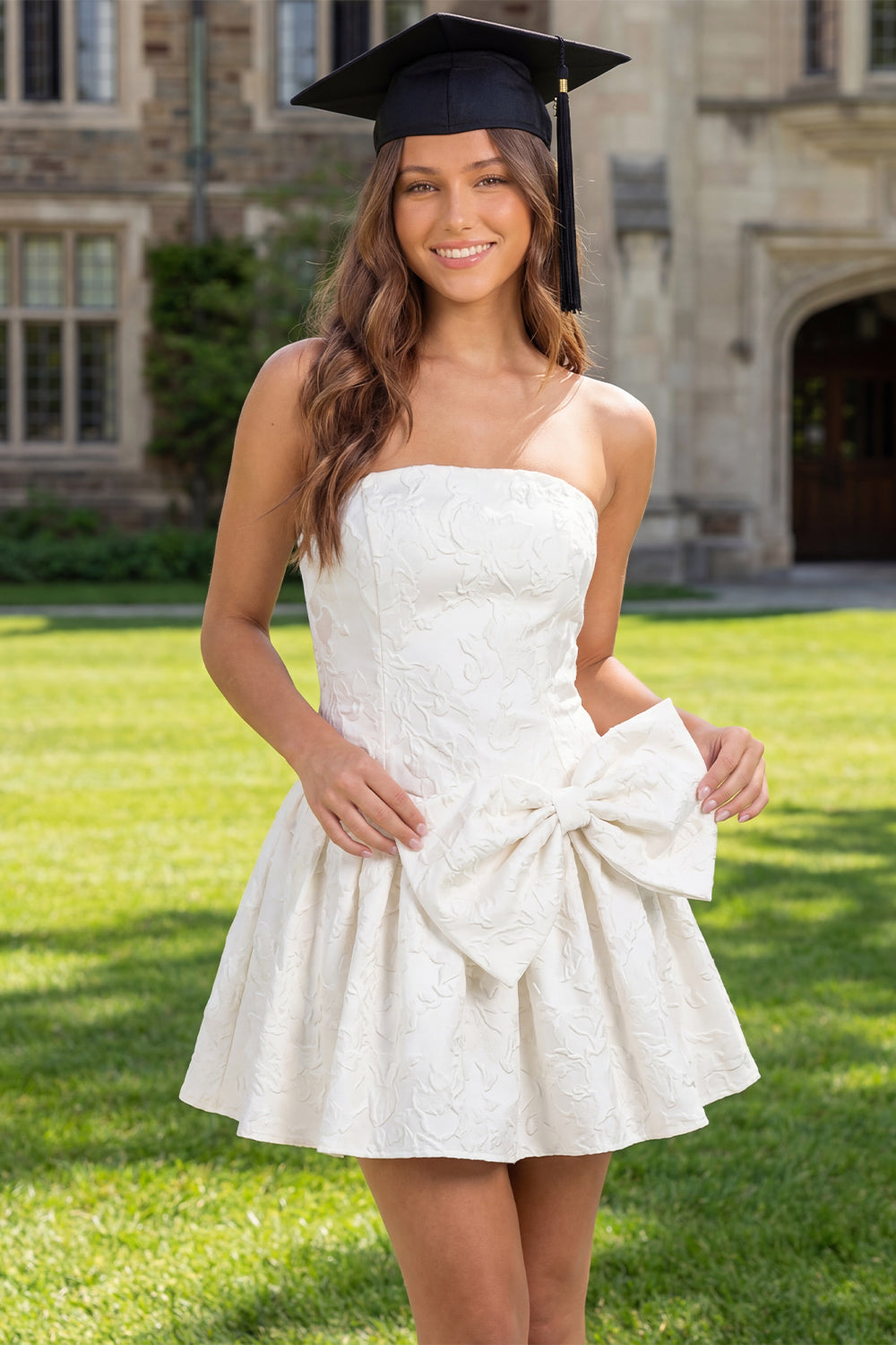 ZAPAKASA Women Corset Short Floral Graduation Dress with Bow A Line