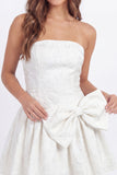 Strapless Corset Floral A Line White Short Graduation Dress with Bow