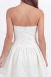 Strapless Corset Floral A Line White Short Graduation Dress with Bow