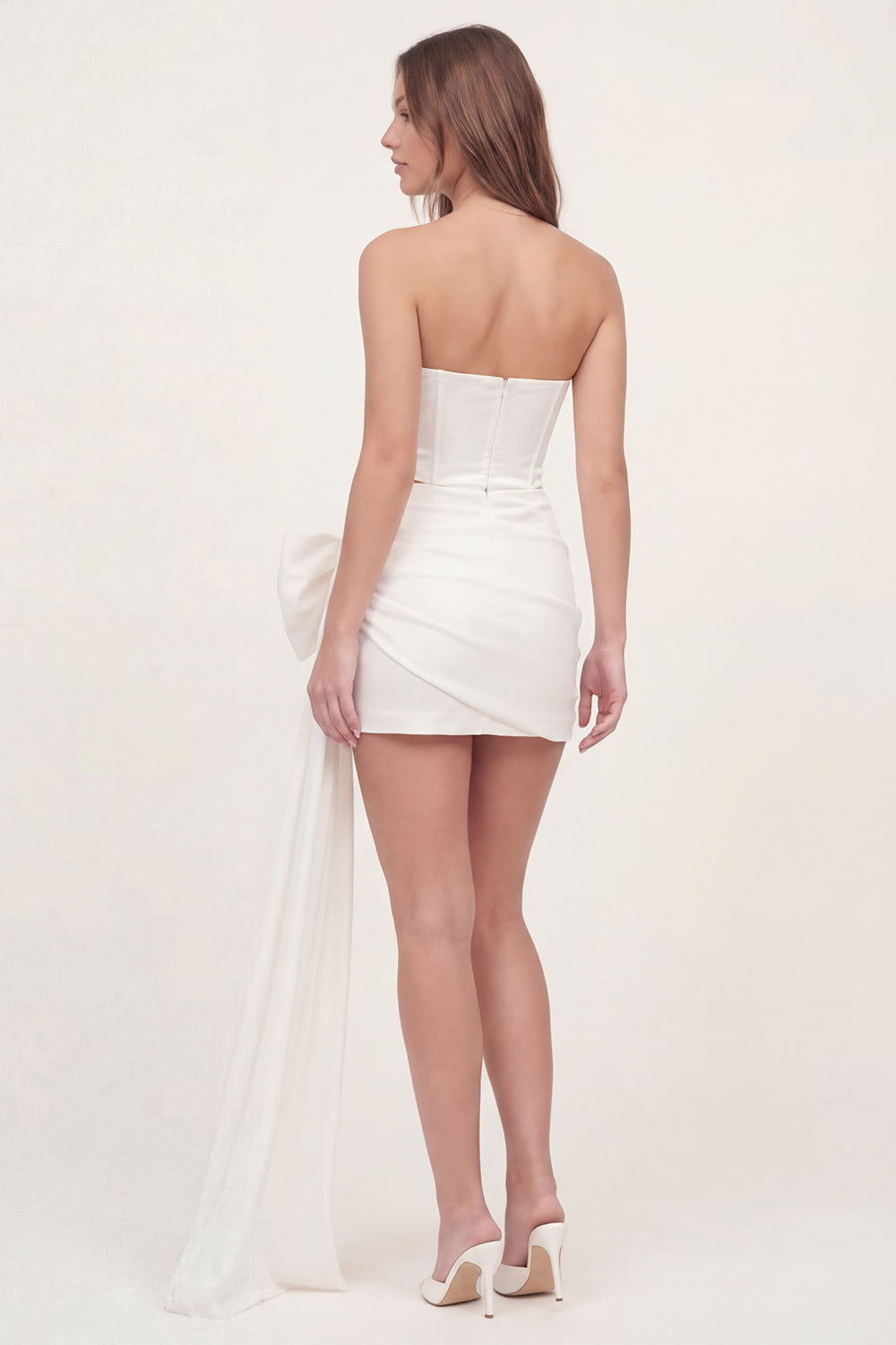 ZAPAKASA Women Tight Short Corset Graduation Dress with Bow Strapless  Ruched Little White Dress