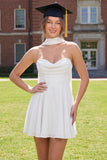 Neck Scarf Corset A Line White Short Strapless Graduation Dress