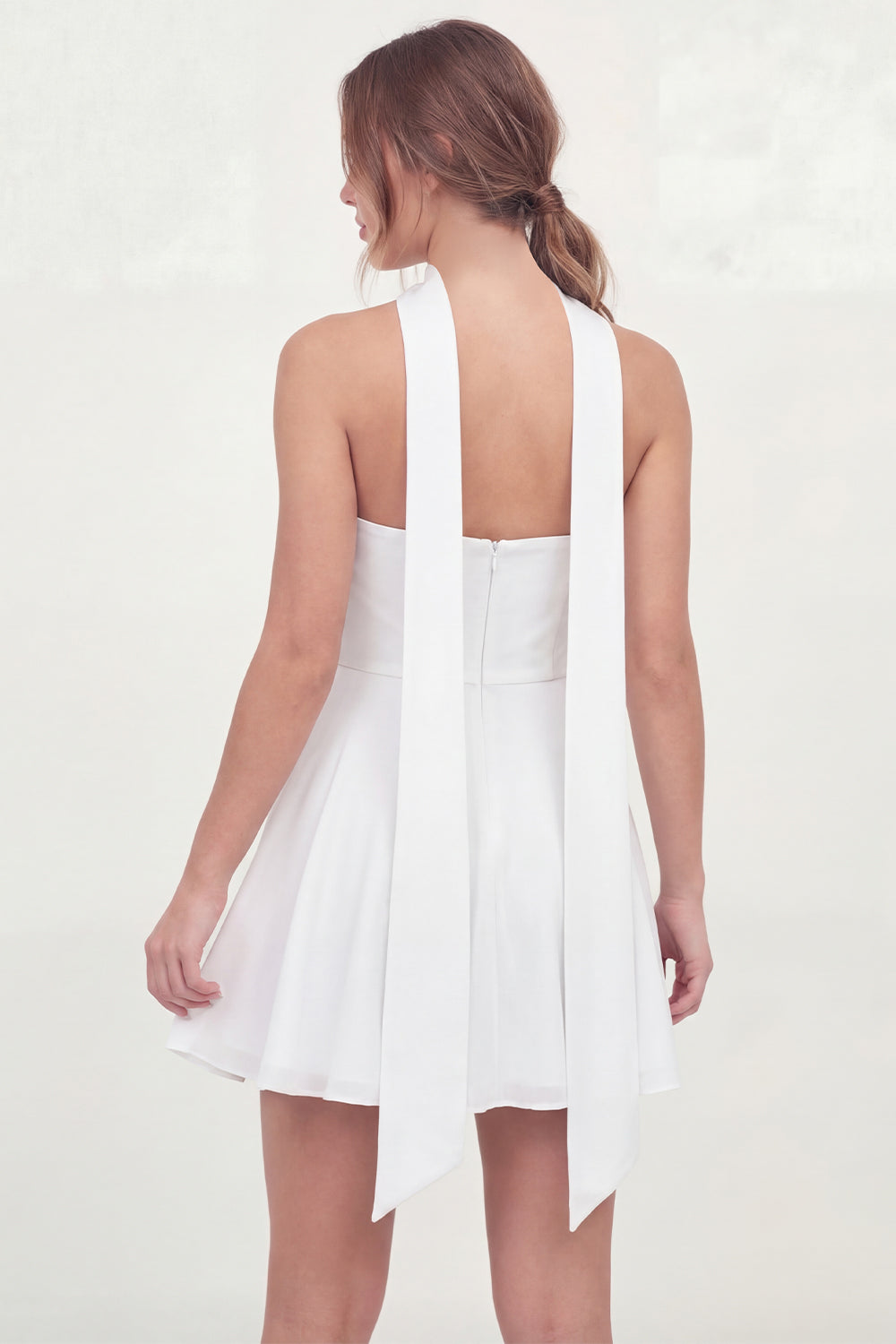 Neck Scarf Corset A Line White Short Strapless Graduation Dress