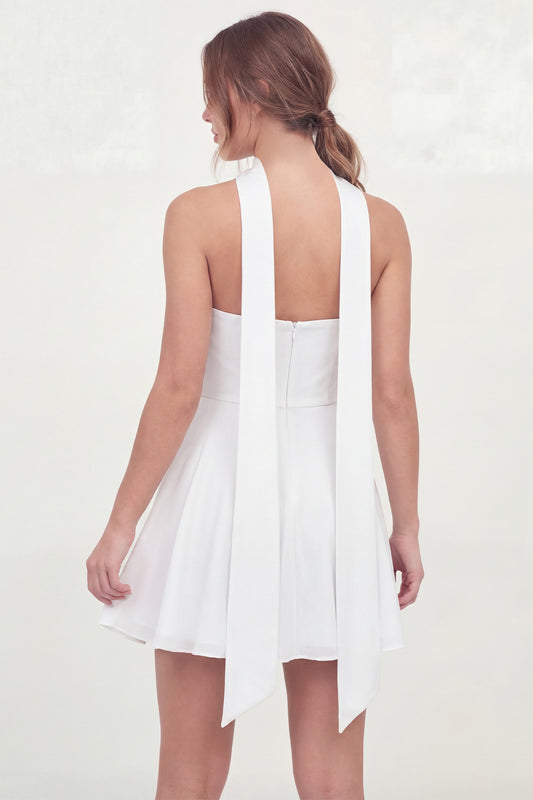 Neck Scarf Corset A Line White Short Strapless Graduation Dress