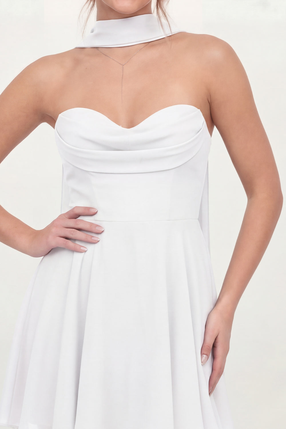 Neck Scarf Corset A Line White Short Strapless Graduation Dress