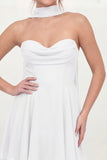Neck Scarf Corset A Line White Short Strapless Graduation Dress