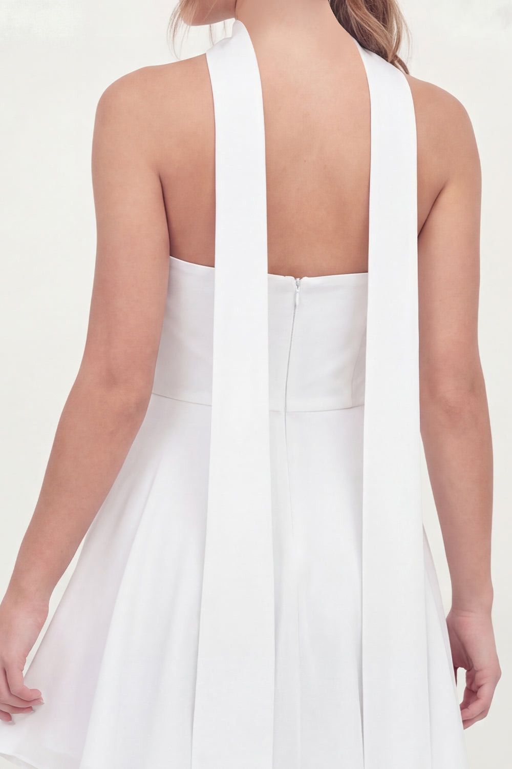 Neck Scarf Corset A Line White Short Strapless Graduation Dress