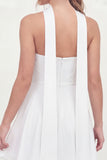 Neck Scarf Corset A Line White Short Strapless Graduation Dress