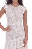 Cap Sleeves A Line Floral Lace White Short Graduation Dress with Ruffles