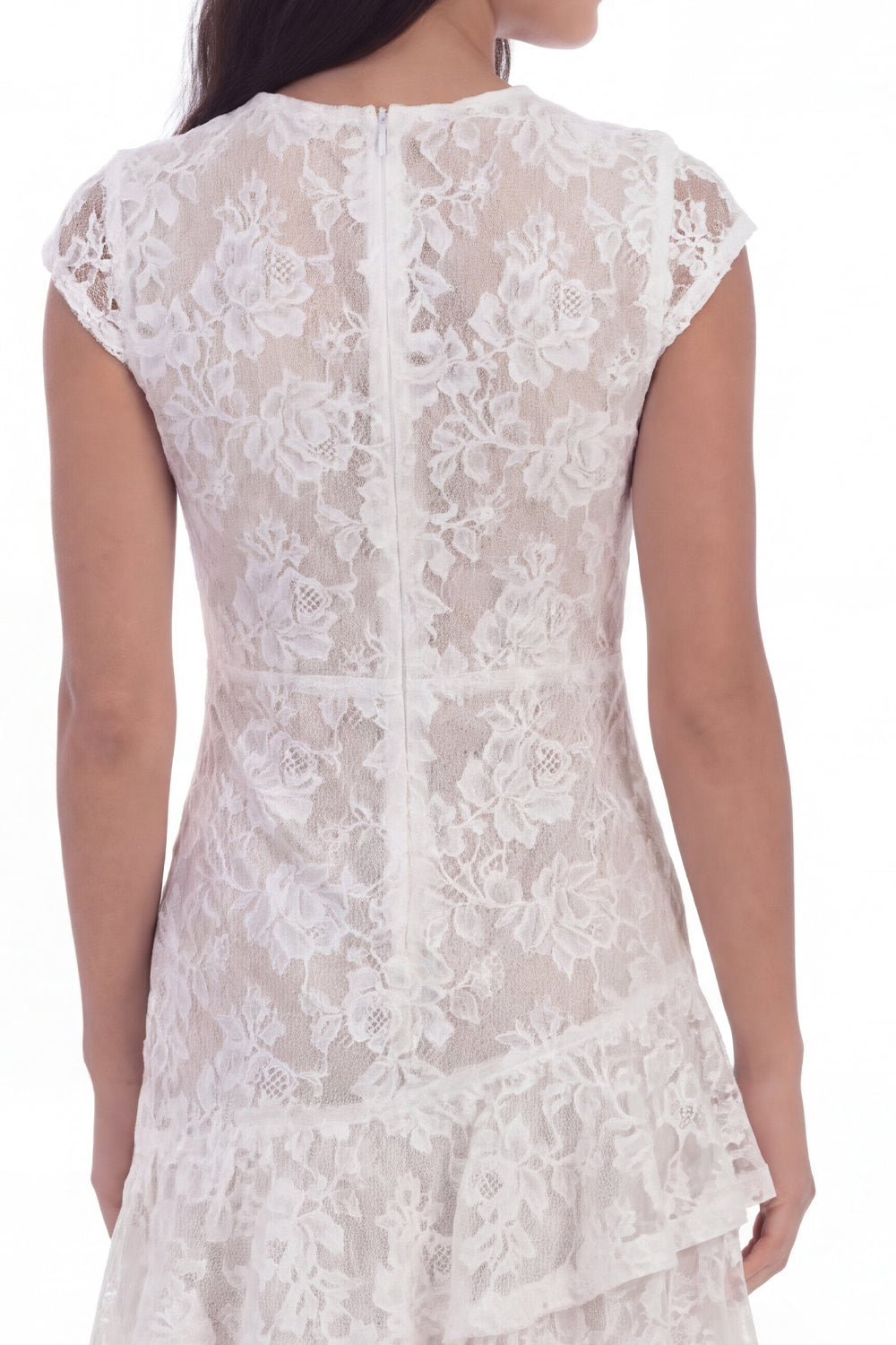 Cap Sleeves A Line Floral Lace White Short Graduation Dress with Ruffles