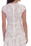 Cap Sleeves A Line Floral Lace White Short Graduation Dress with Ruffles