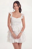 White Short Corset A Line Floral Lace Graduation Dress with Ruffles