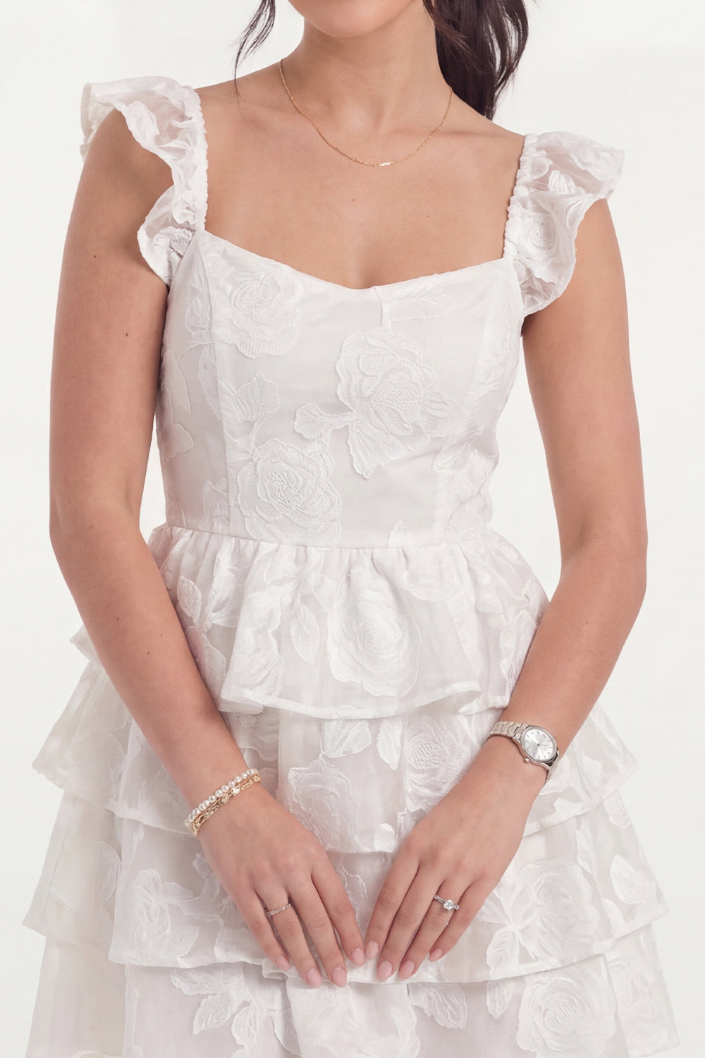 White Short Corset A Line Floral Lace Graduation Dress with Ruffles