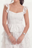 White Short Corset A Line Floral Lace Graduation Dress with Ruffles