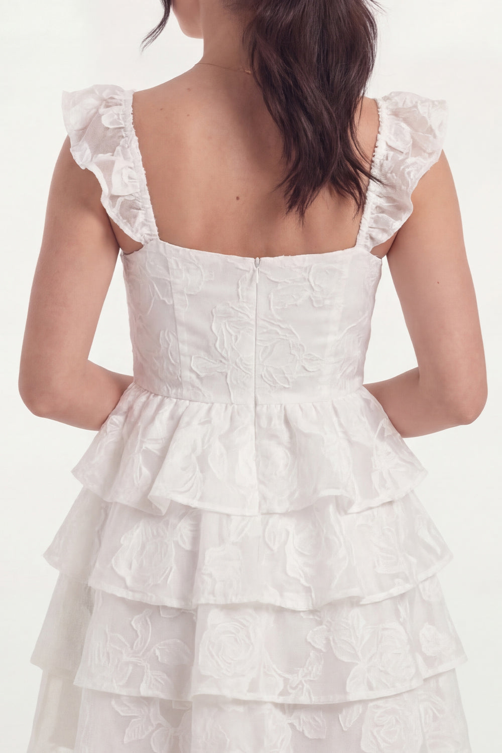 White Short Corset A Line Floral Lace Graduation Dress with Ruffles