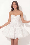 Sweetheart Corset A Line Floral Lace Ruched White Short Graduation Dress