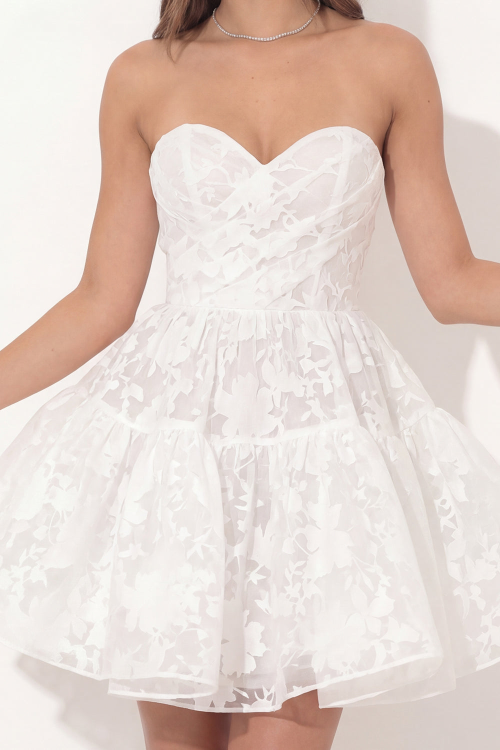 Sweetheart Corset A Line Floral Lace Ruched White Short Graduation Dress