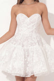Sweetheart Corset A Line Floral Lace Ruched White Short Graduation Dress