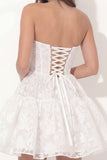 Sweetheart Corset A Line Floral Lace Ruched White Short Graduation Dress