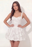 Thick Straps Corset A Line Floral Lace White Short Graduation Dress
