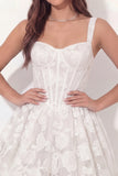 Thick Straps Corset A Line Floral Lace White Short Graduation Dress