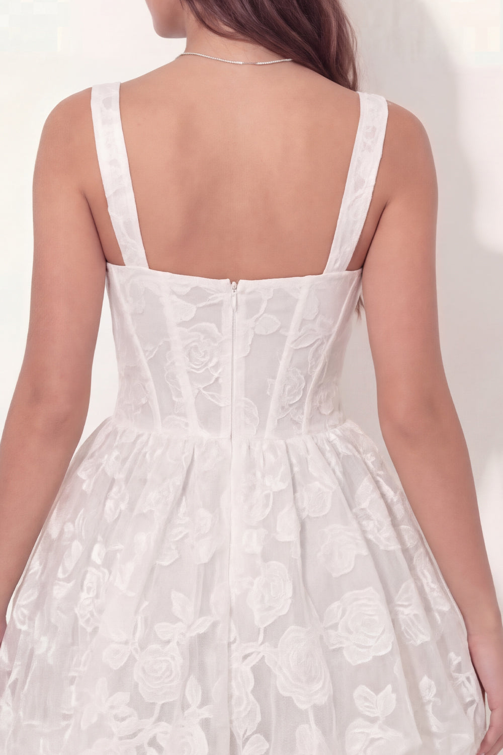 Thick Straps Corset A Line Floral Lace White Short Graduation Dress