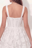Thick Straps Corset A Line Floral Lace White Short Graduation Dress